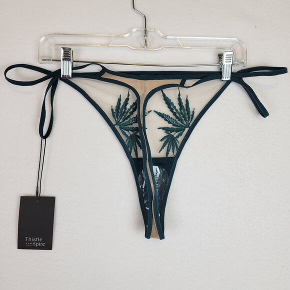 Thistle and Spire Womens Brooklyn Haze Embroidered Sheer Thong Size 3X Green - Picture 7 of 9
